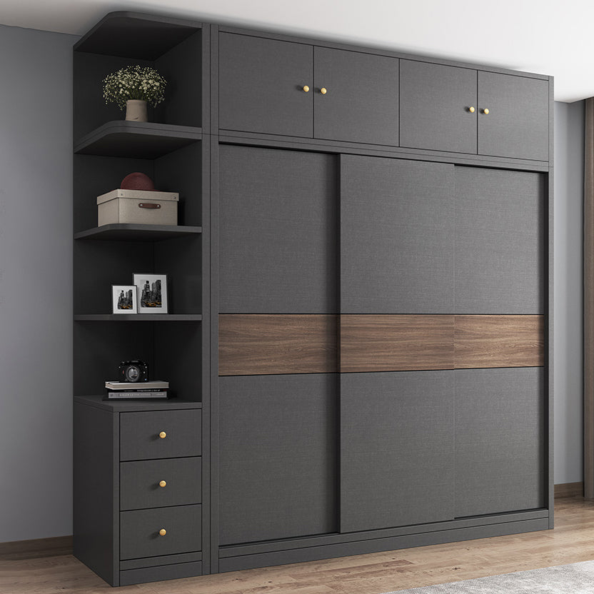 Modern Artificial Wood Wardrobe Armoire Freestanding Wardrobe in Black