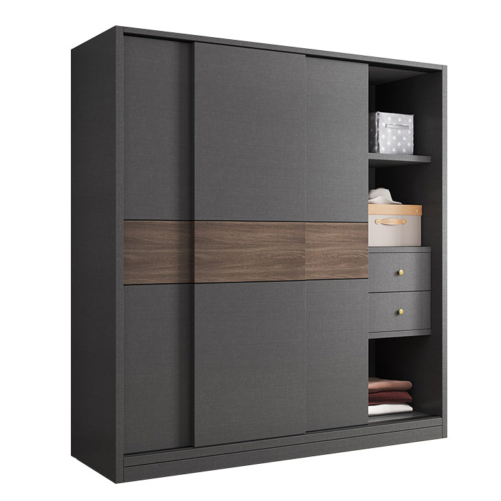 Modern Artificial Wood Wardrobe Armoire Freestanding Wardrobe in Black