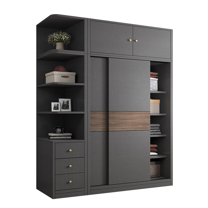 Modern Artificial Wood Wardrobe Armoire Freestanding Wardrobe in Black
