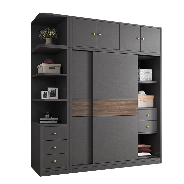 Modern Artificial Wood Wardrobe Armoire Freestanding Wardrobe in Black