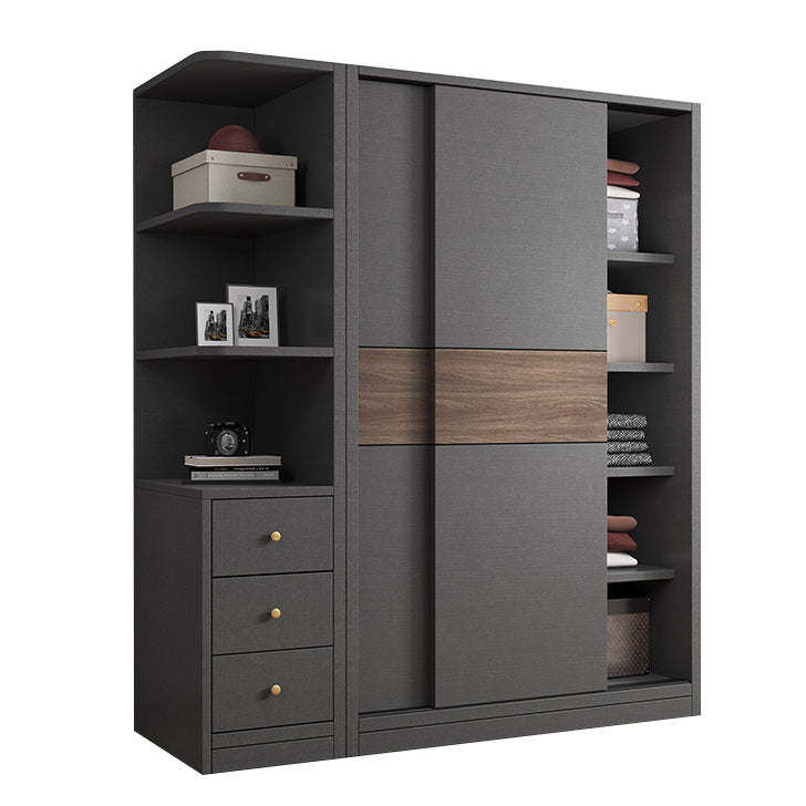 Modern Artificial Wood Wardrobe Armoire Freestanding Wardrobe in Black