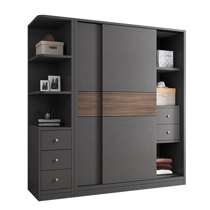 Modern Artificial Wood Wardrobe Armoire Freestanding Wardrobe in Black
