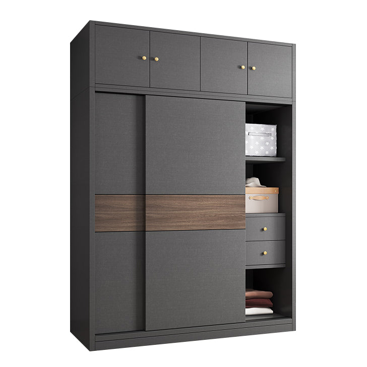 Modern Artificial Wood Wardrobe Armoire Freestanding Wardrobe in Black