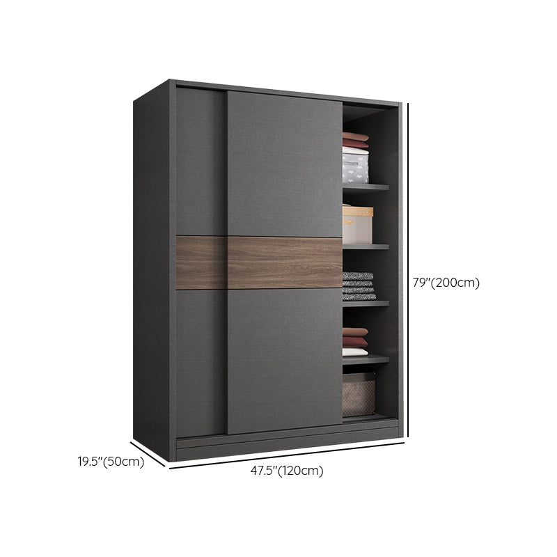Modern Artificial Wood Wardrobe Armoire Freestanding Wardrobe in Black