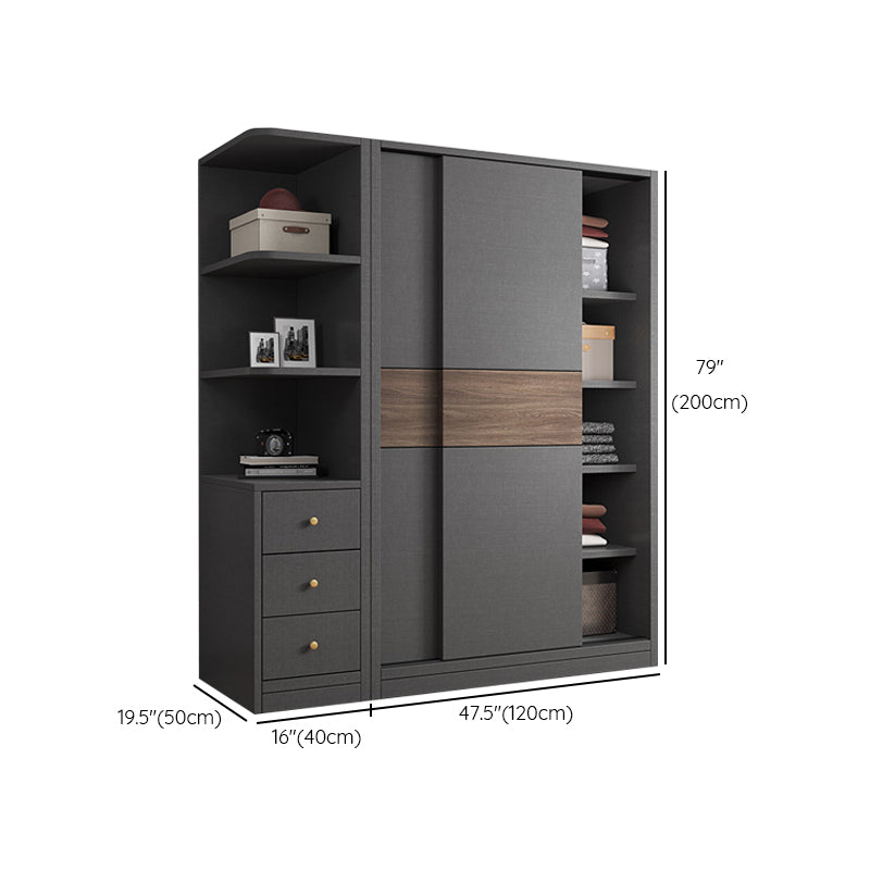Modern Artificial Wood Wardrobe Armoire Freestanding Wardrobe in Black