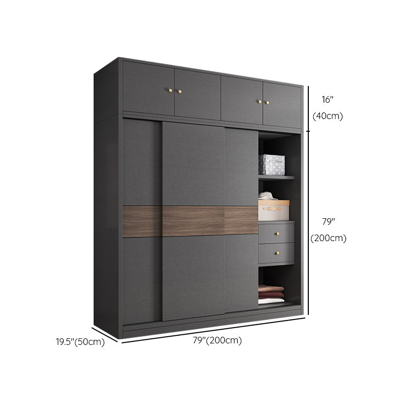 Modern Artificial Wood Wardrobe Armoire Freestanding Wardrobe in Black