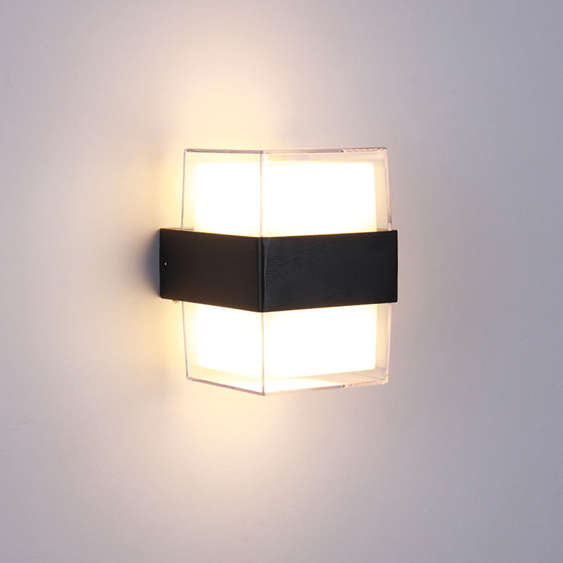 Caja cuboidea blanca y negra Dismintoria de pared acrílica modernista LED modernista en luz cálida/blanca para la cama