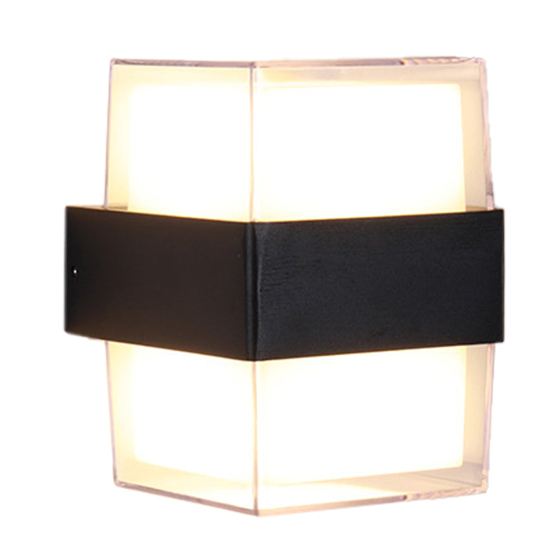 Caja cuboidea blanca y negra Dismintoria de pared acrílica modernista LED modernista en luz cálida/blanca para la cama