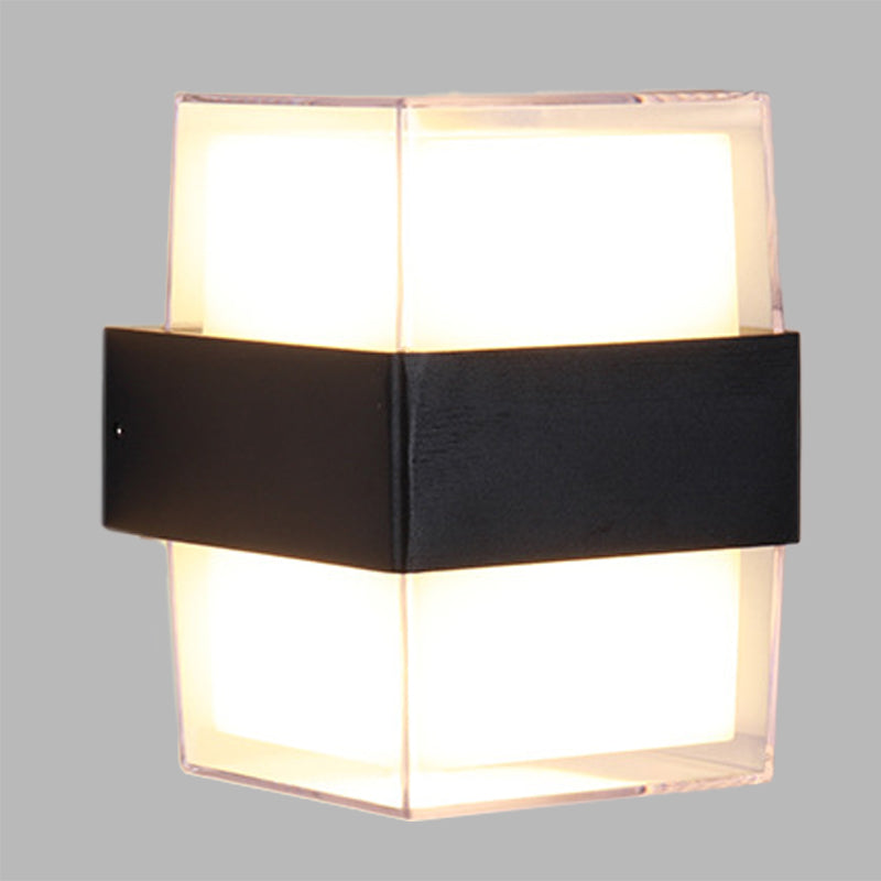 Caja cuboidea blanca y negra Dismintoria de pared acrílica modernista LED modernista en luz cálida/blanca para la cama