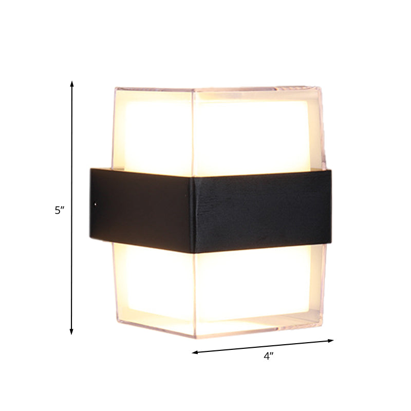 Caja cuboidea blanca y negra Dismintoria de pared acrílica modernista LED modernista en luz cálida/blanca para la cama