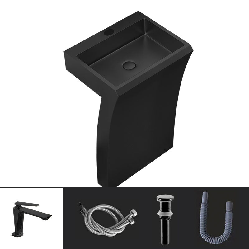 Contemporary Bathroom Sink with Pop-Up Drain Rectangular Metal Pedestal Sink