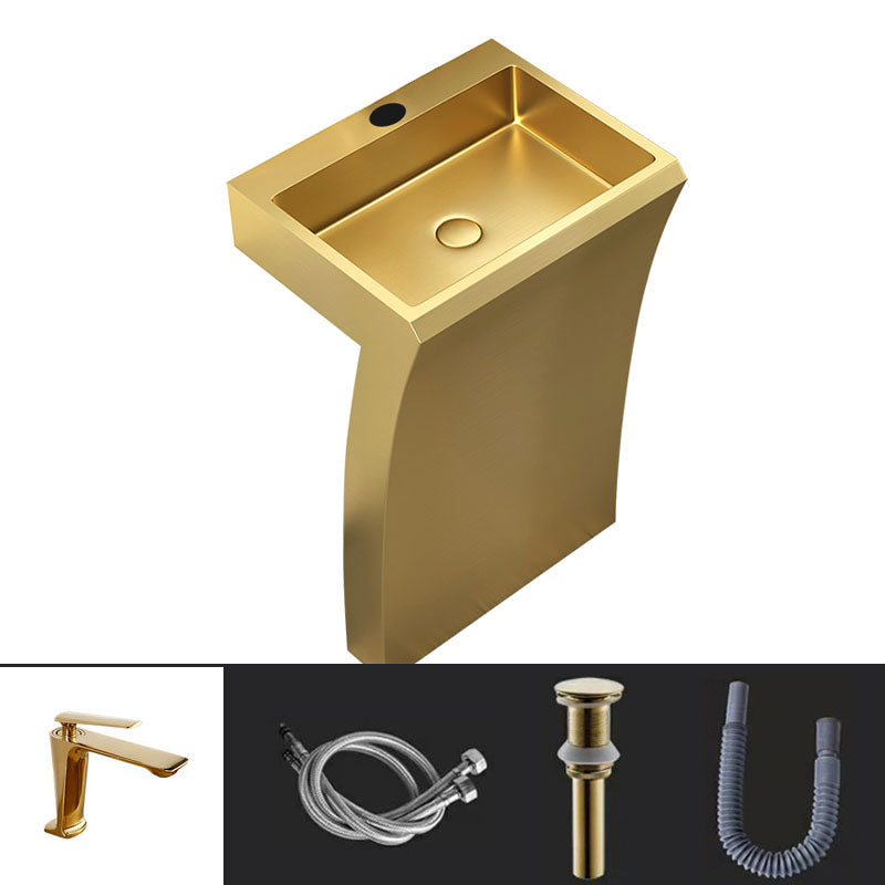 Contemporary Bathroom Sink with Pop-Up Drain Rectangular Metal Pedestal Sink