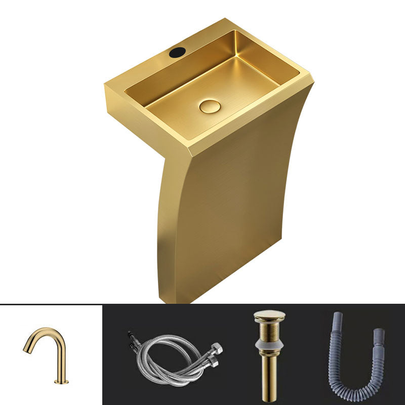 Contemporary Bathroom Sink with Pop-Up Drain Rectangular Metal Pedestal Sink