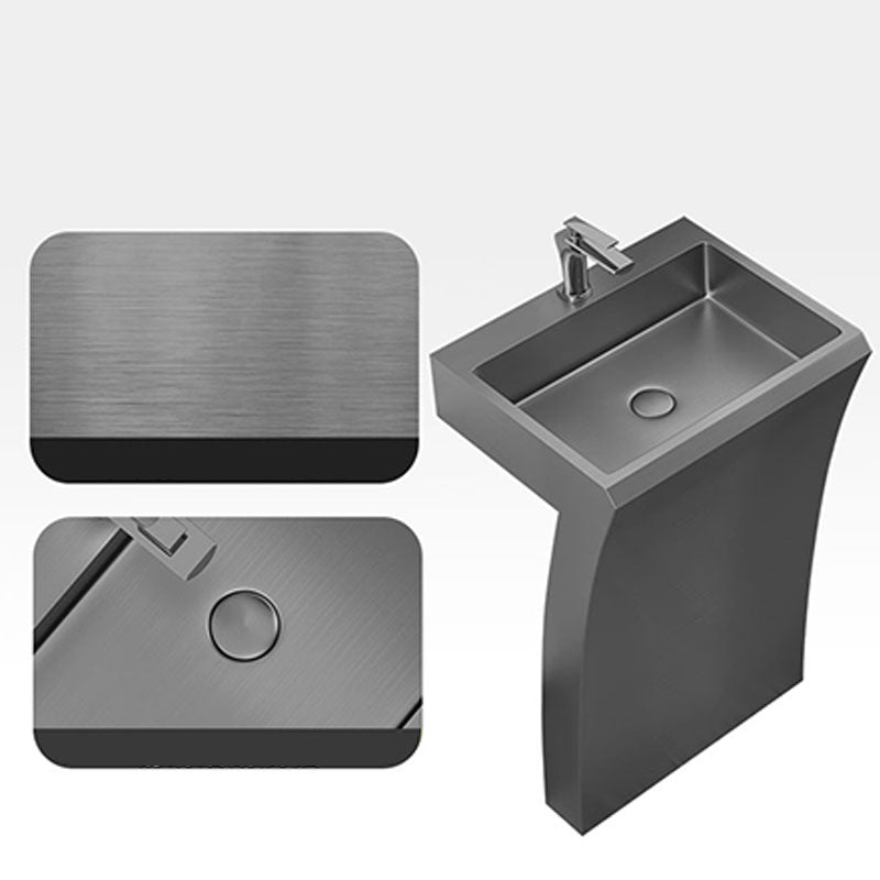 Contemporary Bathroom Sink with Pop-Up Drain Rectangular Metal Pedestal Sink