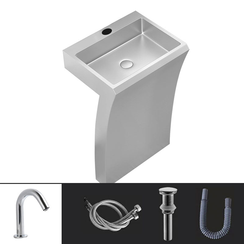 Contemporary Bathroom Sink with Pop-Up Drain Rectangular Metal Pedestal Sink