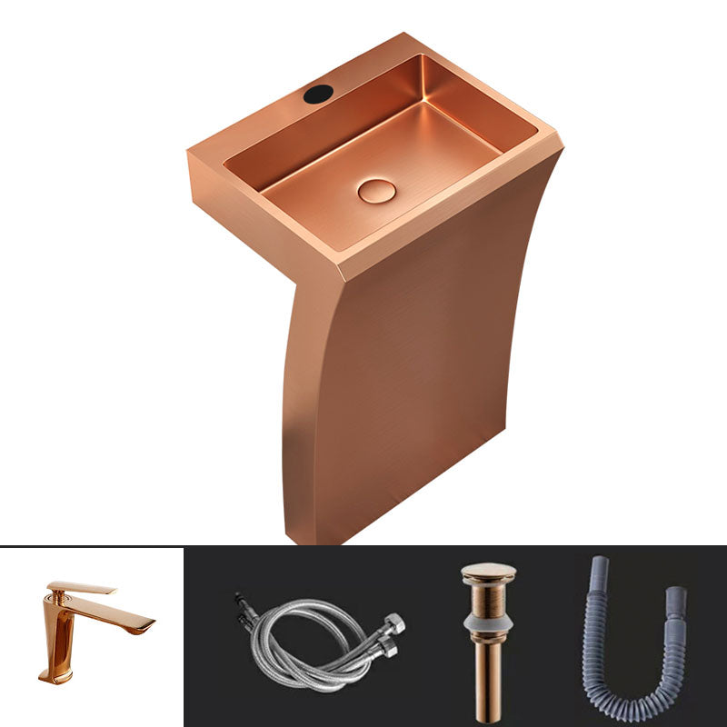 Contemporary Bathroom Sink with Pop-Up Drain Rectangular Metal Pedestal Sink