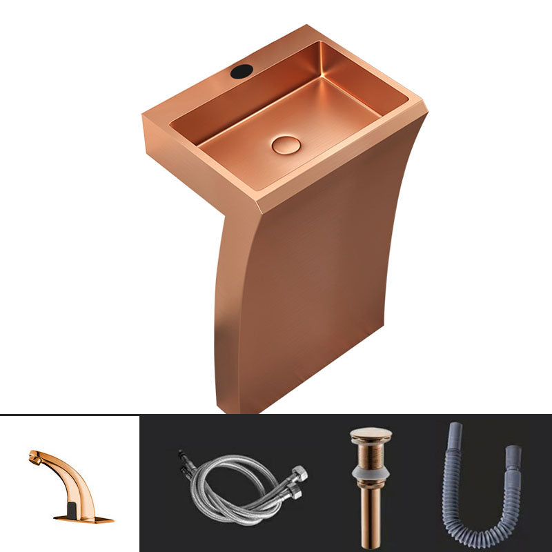 Contemporary Bathroom Sink with Pop-Up Drain Rectangular Metal Pedestal Sink