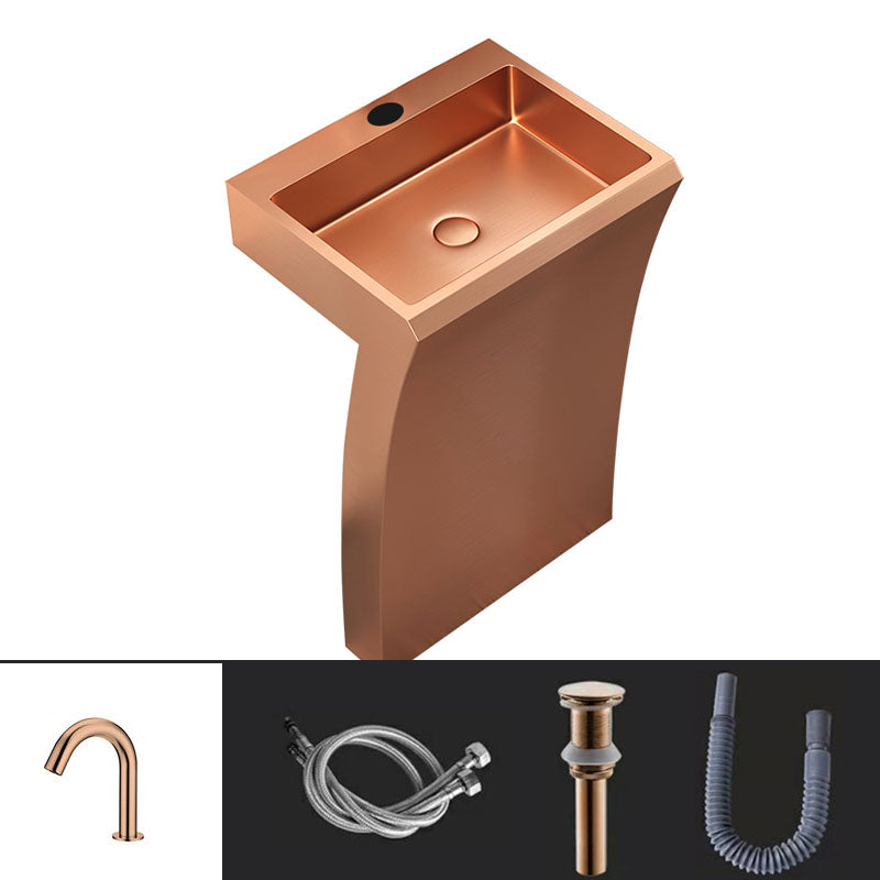 Contemporary Bathroom Sink with Pop-Up Drain Rectangular Metal Pedestal Sink