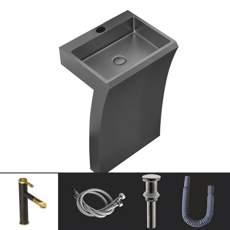 Contemporary Bathroom Sink with Pop-Up Drain Rectangular Metal Pedestal Sink