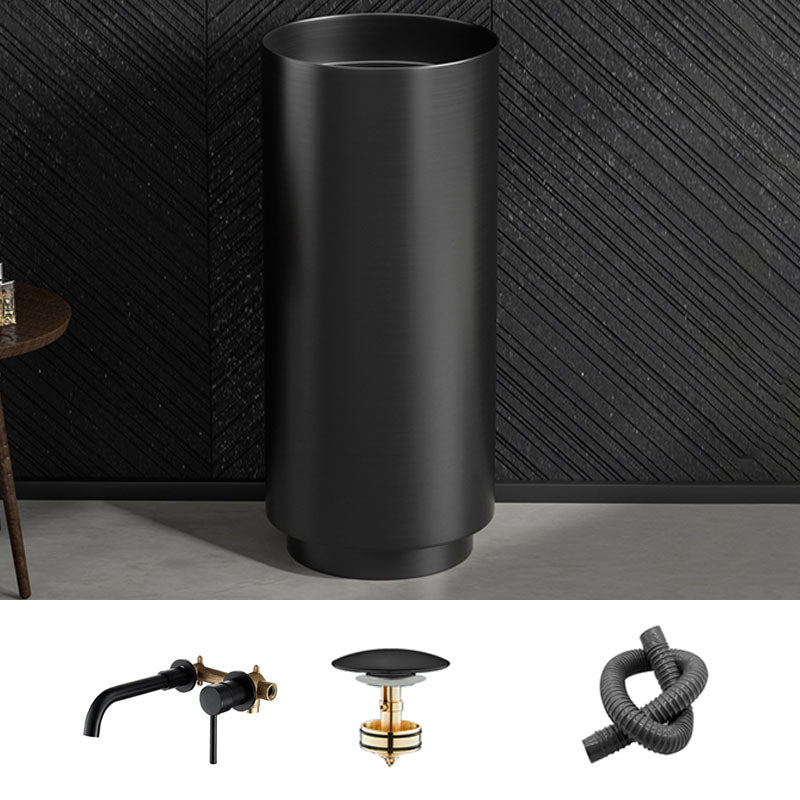 Modern Bathroom Sink Metal Round with Pop-Up Drain Pedestal Sink