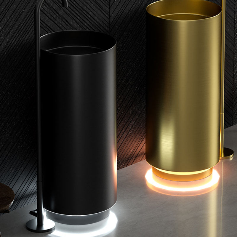 Modern Bathroom Sink Metal Round with Pop-Up Drain Pedestal Sink