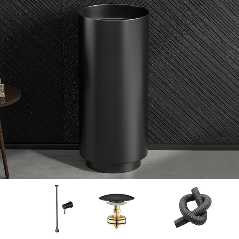 Modern Bathroom Sink Metal Round with Pop-Up Drain Pedestal Sink
