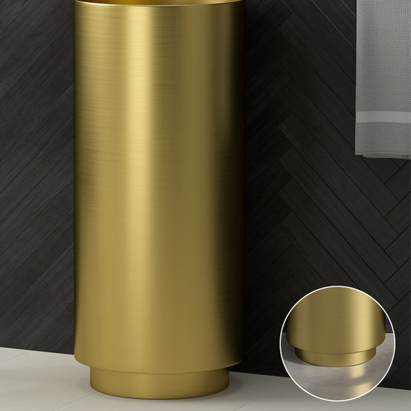 Modern Bathroom Sink Metal Round with Pop-Up Drain Pedestal Sink