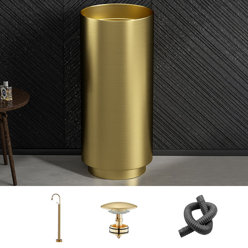 Modern Bathroom Sink Metal Round with Pop-Up Drain Pedestal Sink