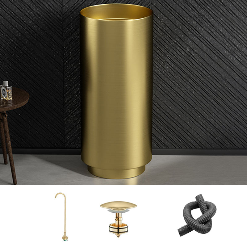 Modern Bathroom Sink Metal Round with Pop-Up Drain Pedestal Sink