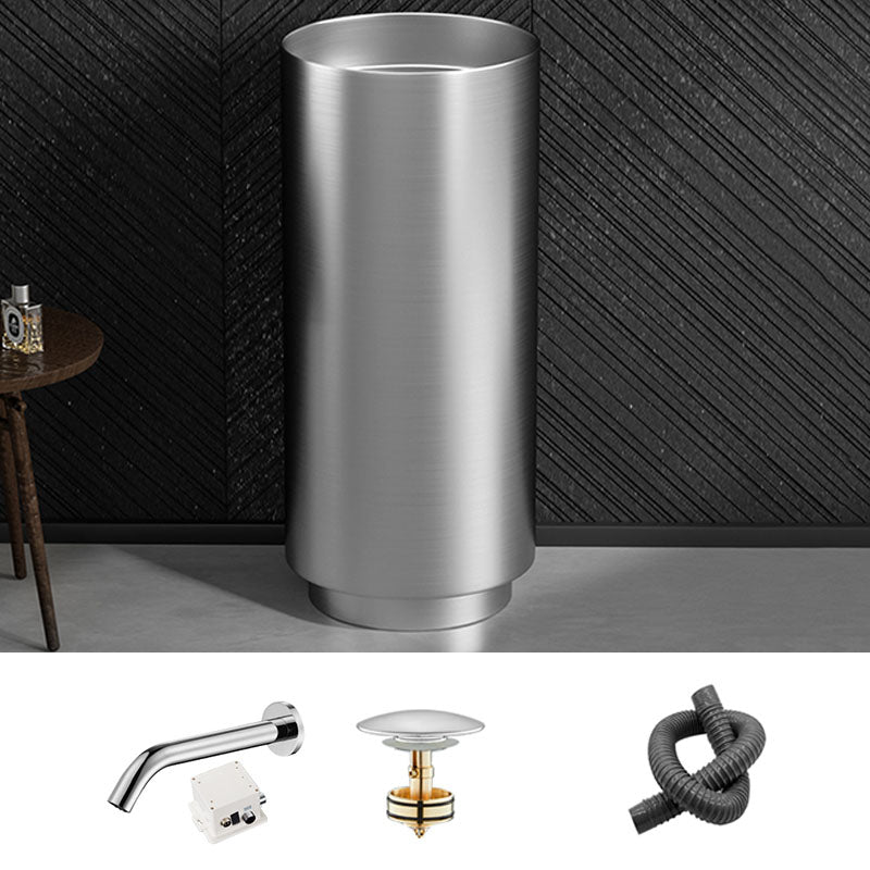 Modern Bathroom Sink Metal Round with Pop-Up Drain Pedestal Sink