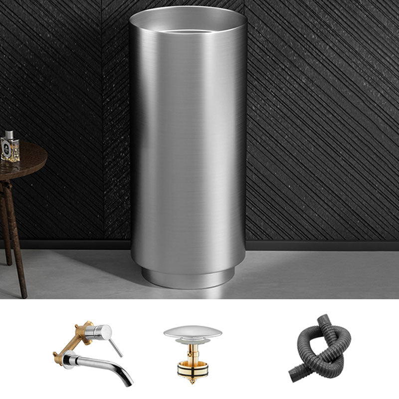 Modern Bathroom Sink Metal Round with Pop-Up Drain Pedestal Sink