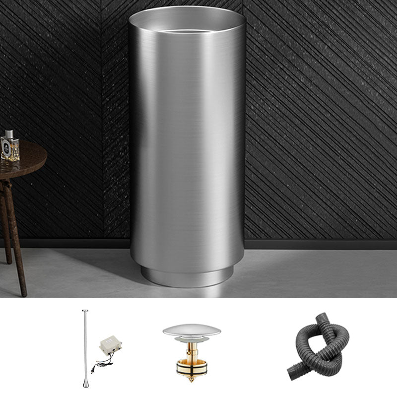 Modern Bathroom Sink Metal Round with Pop-Up Drain Pedestal Sink