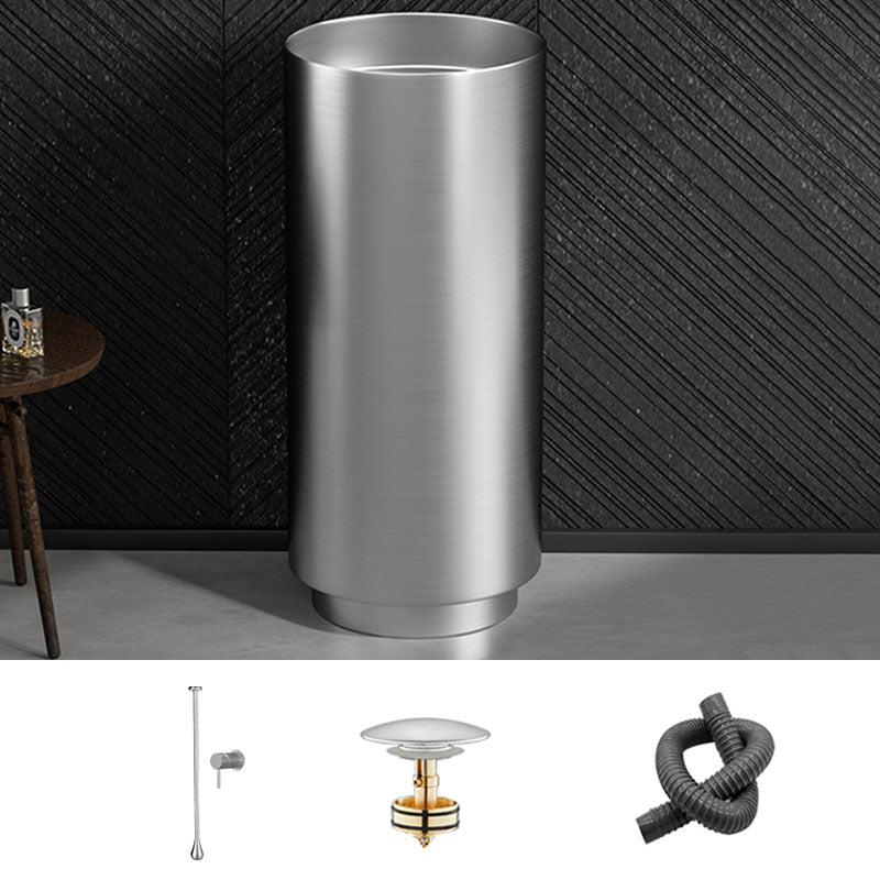 Modern Bathroom Sink Metal Round with Pop-Up Drain Pedestal Sink