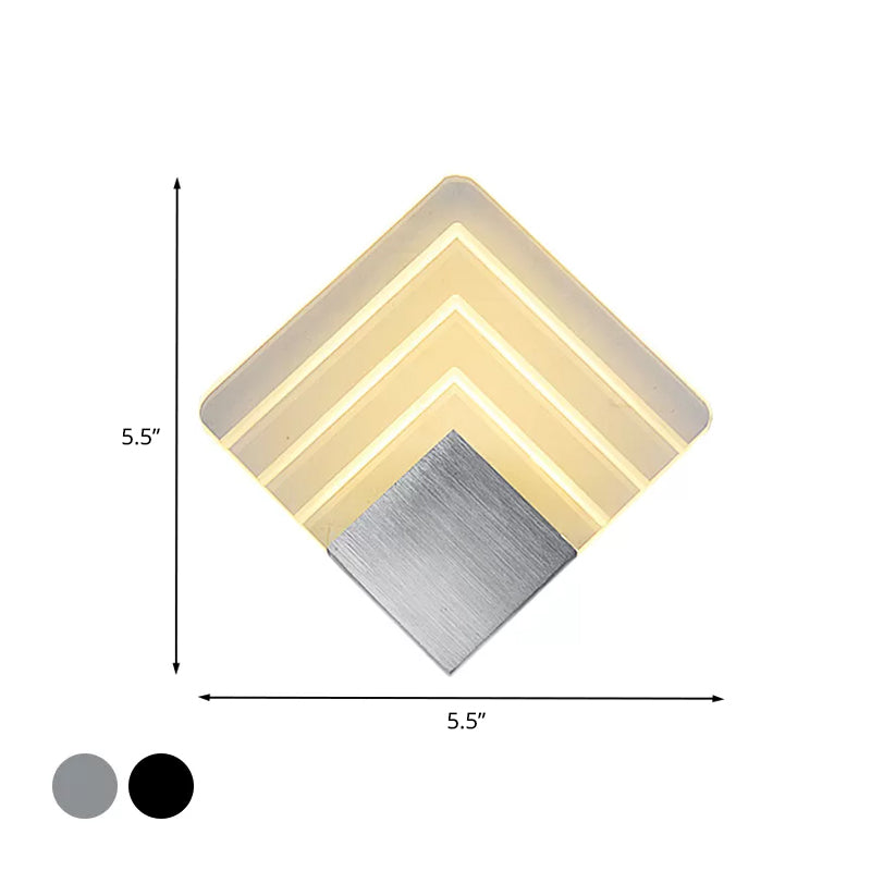 Modernism Squared Wall Sconce Metal 5.5"/8" W LED Corner Wall Mount Light in Black/Silver with Acrylic Shade
