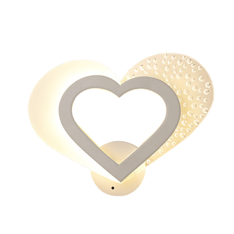 Love Heart Shape Wall Mounted Light Contemporary Acrylic LED White Sconce in Warm/White Light