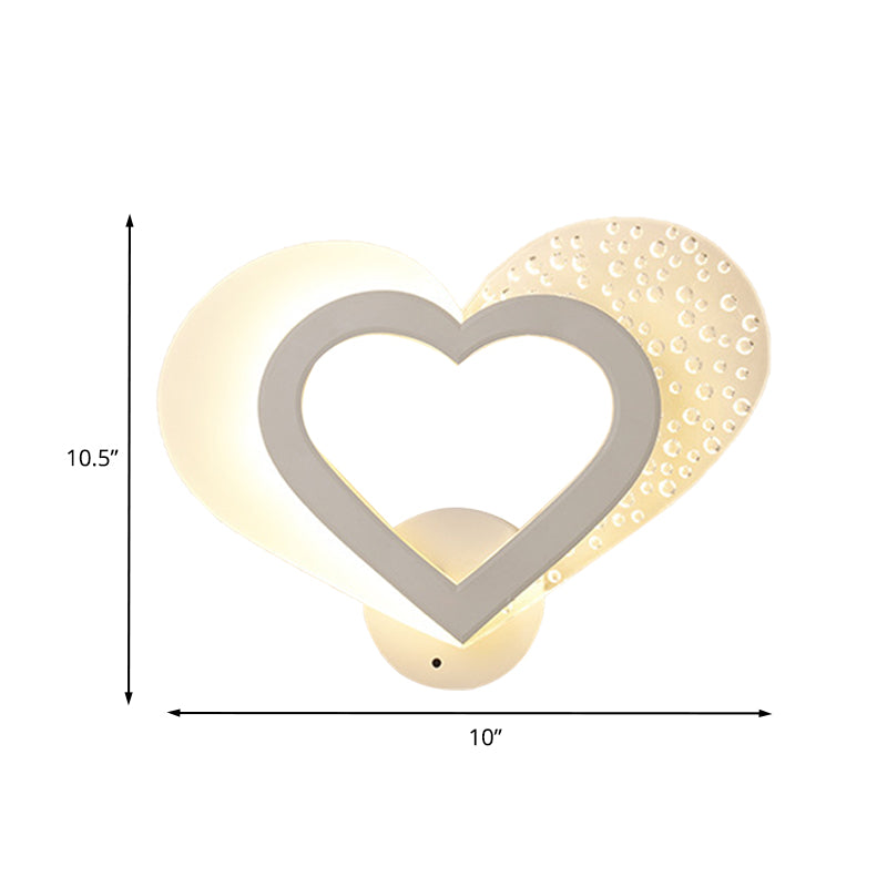 Love Heart Shape Wall Mounted Light Contemporary Acrylic LED White Sconce in Warm/White Light