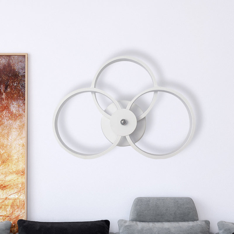 White Finish 3-Ring Sconce Light Fixture Minimalist LED Acrylic Wall Mounted Lamp in Warm/White Light