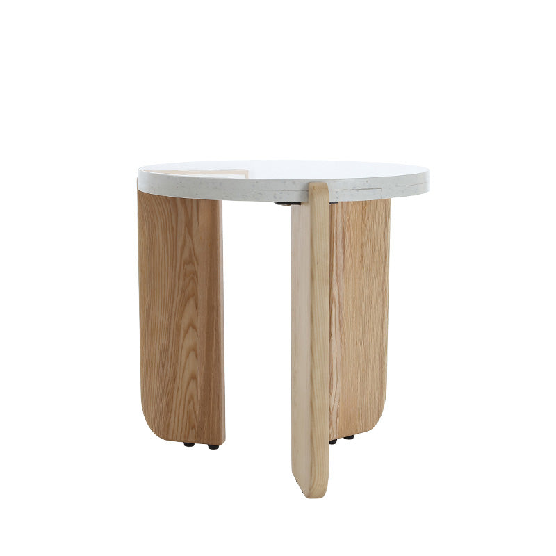 Round Terrazzo Coffee Table Minimalist Wooden 3 Legs Cocktail Table