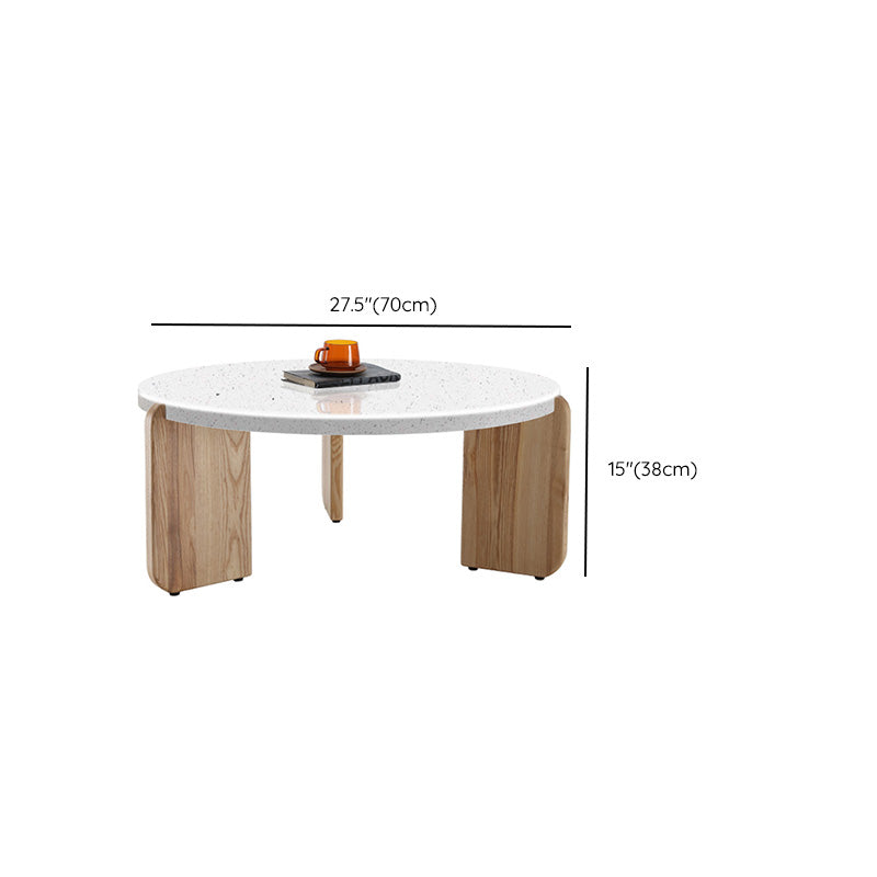 Round Terrazzo Coffee Table Minimalist Wooden 3 Legs Cocktail Table