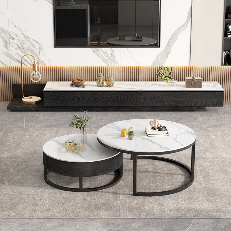 Round Slate Top Coffee Table Frame Coffee Cocktail Table with Drawers