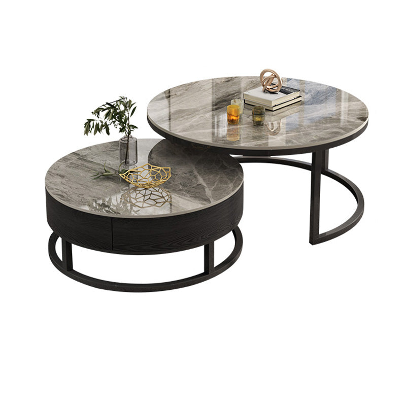 Round Slate Top Coffee Table Frame Coffee Cocktail Table with Drawers
