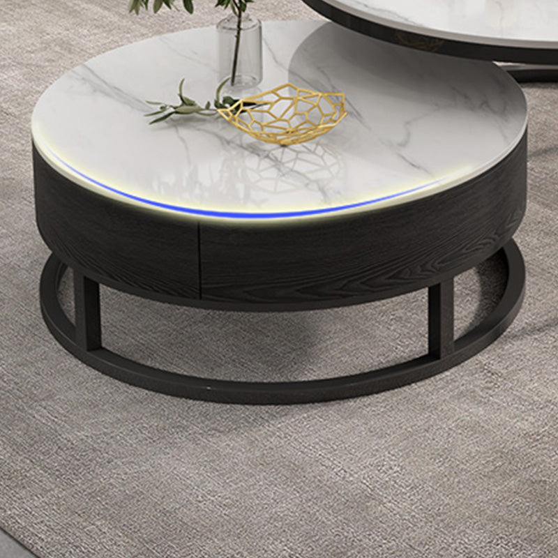 Round Slate Top Coffee Table Frame Coffee Cocktail Table with Drawers