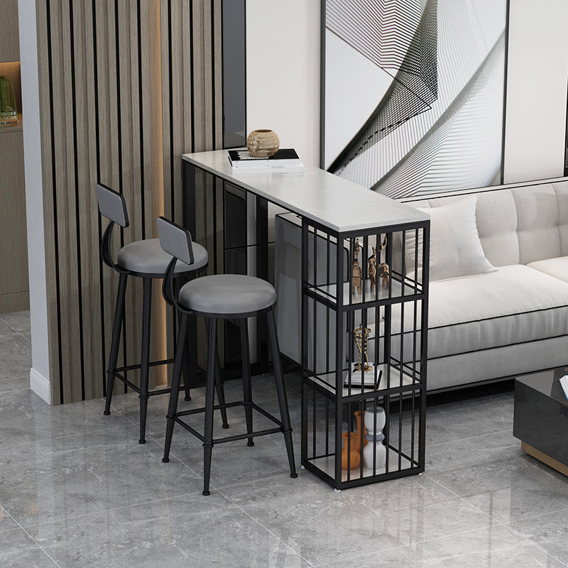 Rectangle Bar Pub Table Set 1/3 Pcs Black Iron Frame Bar Table and Upholstered Stools