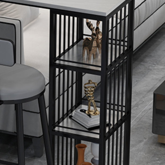 Rectangle Bar Pub Table Set 1/3 Pcs Black Iron Frame Bar Table and Upholstered Stools