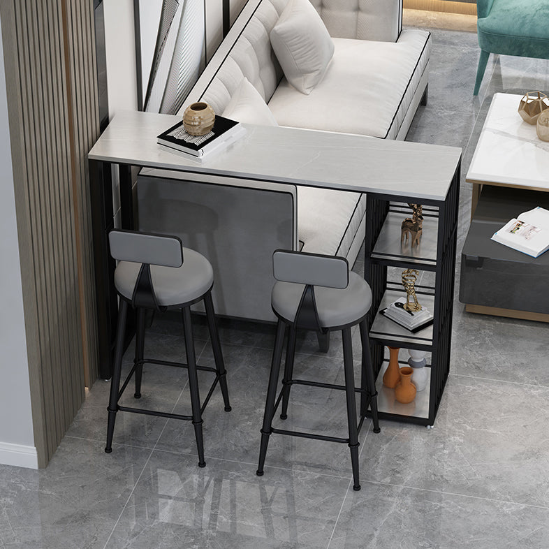 Rectangle Bar Pub Table Set 1/3 Pcs Black Iron Frame Bar Table and Upholstered Stools