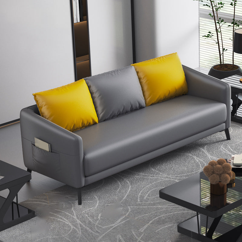 Mid-Century Modern 3-Seater Sofa Faux Leather Square Arm Sofa with Storage