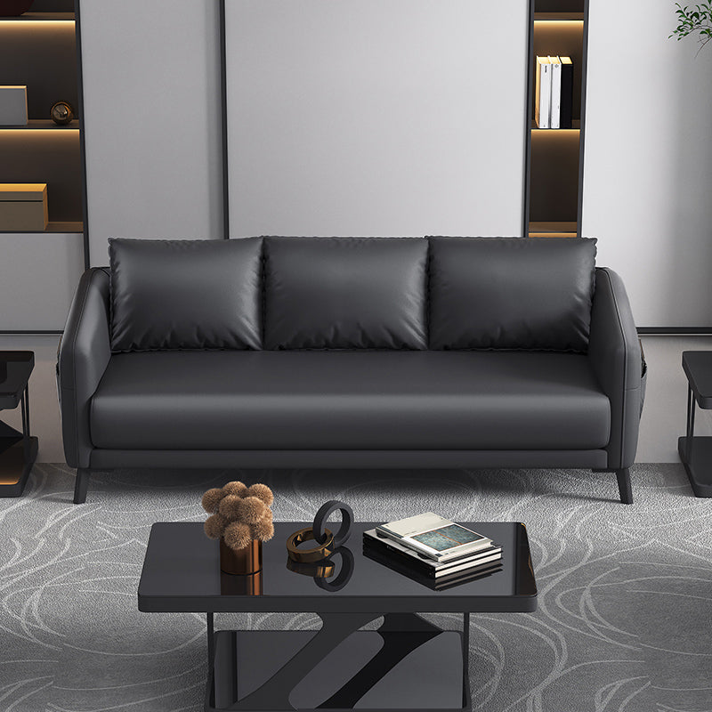 Mid-Century Modern 3-Seater Sofa Faux Leather Square Arm Sofa with Storage
