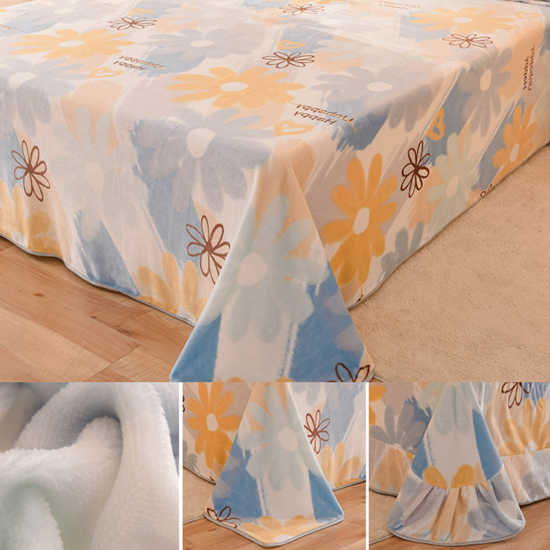 Sheet Sets Flannel Floral Printed Wrinkle Resistant Super Soft Breathable Bed Sheet Set