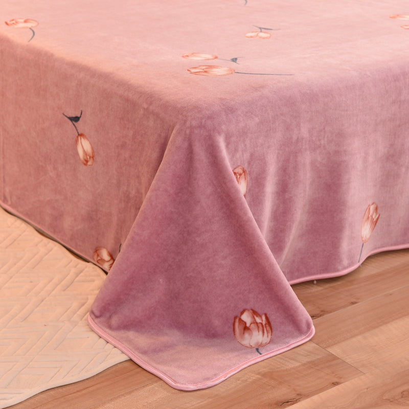 Sheet Sets Flannel Floral Printed Wrinkle Resistant Super Soft Breathable Bed Sheet Set