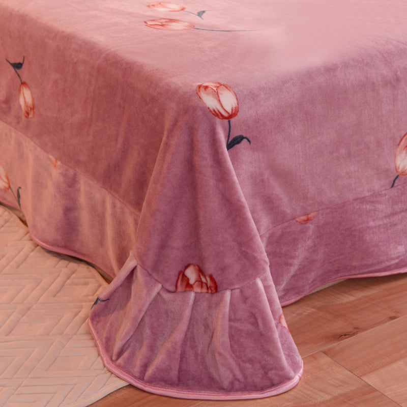 Sheet Sets Flannel Floral Printed Wrinkle Resistant Super Soft Breathable Bed Sheet Set